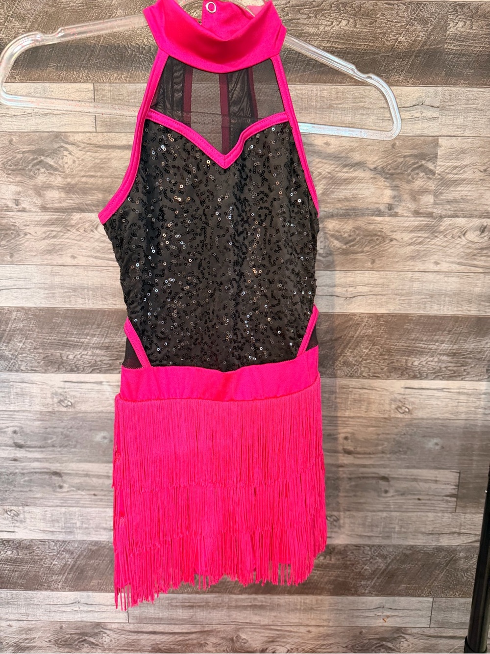 Weissman Hot Pink & Black Sequin Fringe Dance Costume